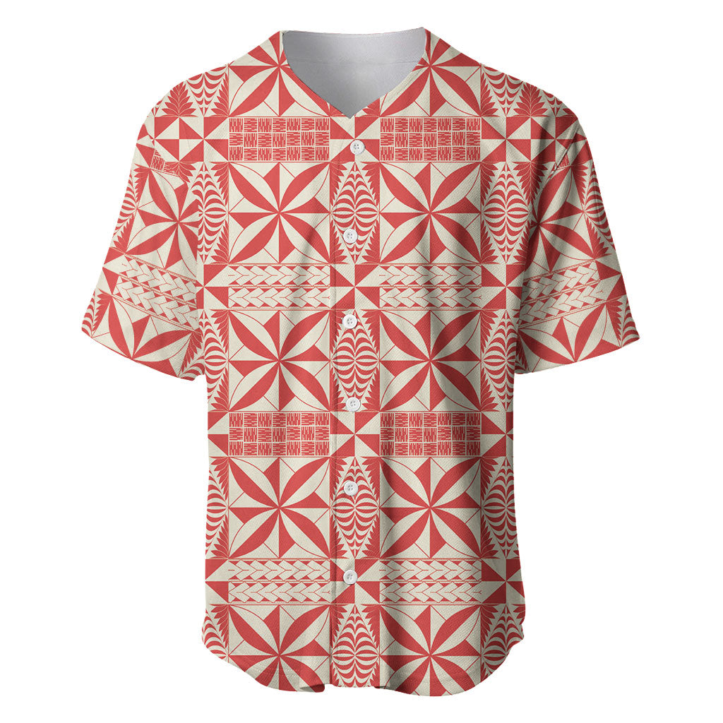 Red Ngatu Pattern Malo e Lelei Tonga Baseball Jersey LT14 Red - Polynesian Pride