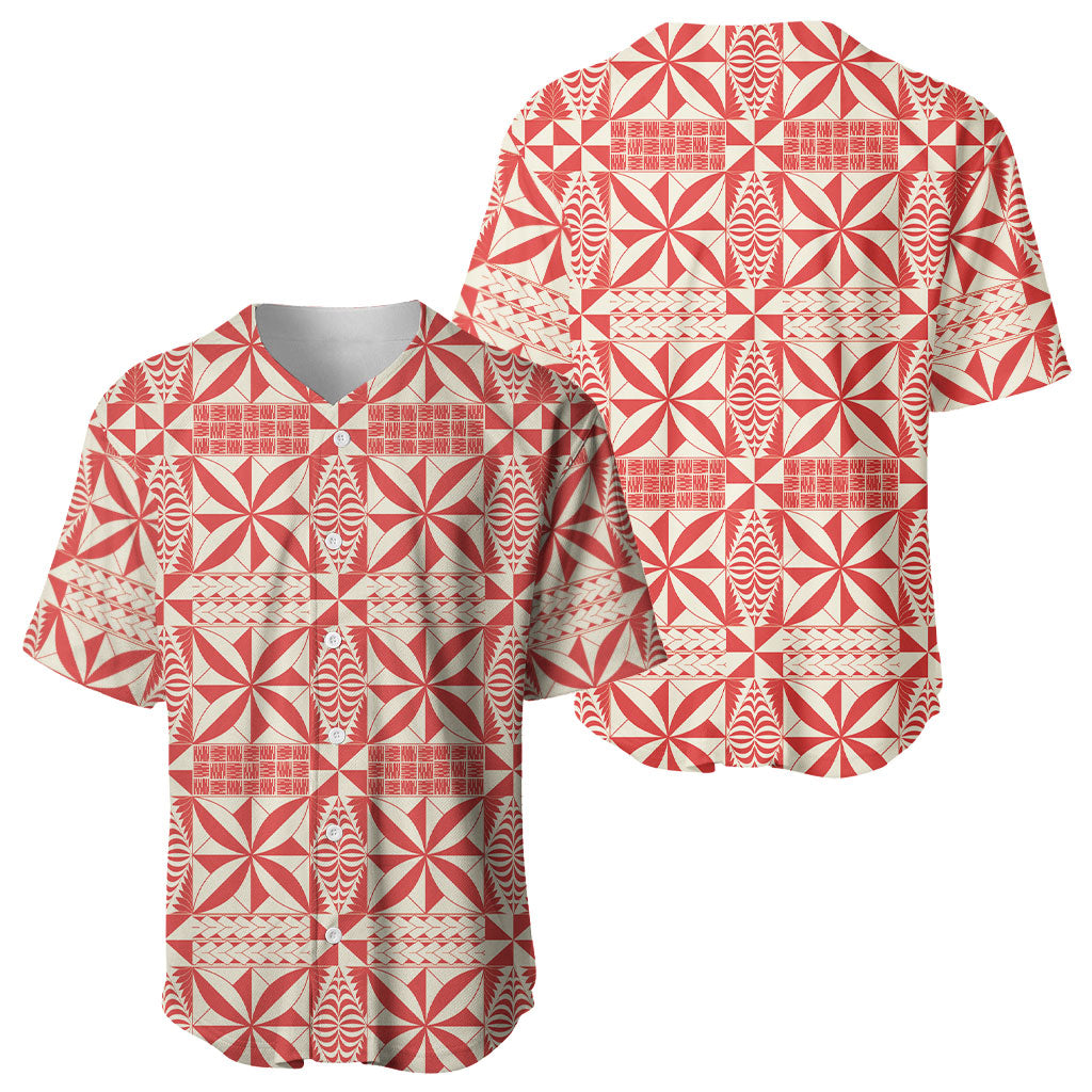 Red Ngatu Pattern Malo e Lelei Tonga Baseball Jersey LT14 - Polynesian Pride