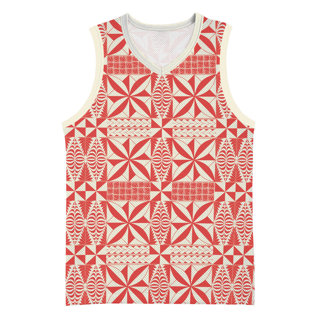 Red Ngatu Pattern Malo e Lelei Tonga Basketball Jersey LT14 Unisex Red - Polynesian Pride