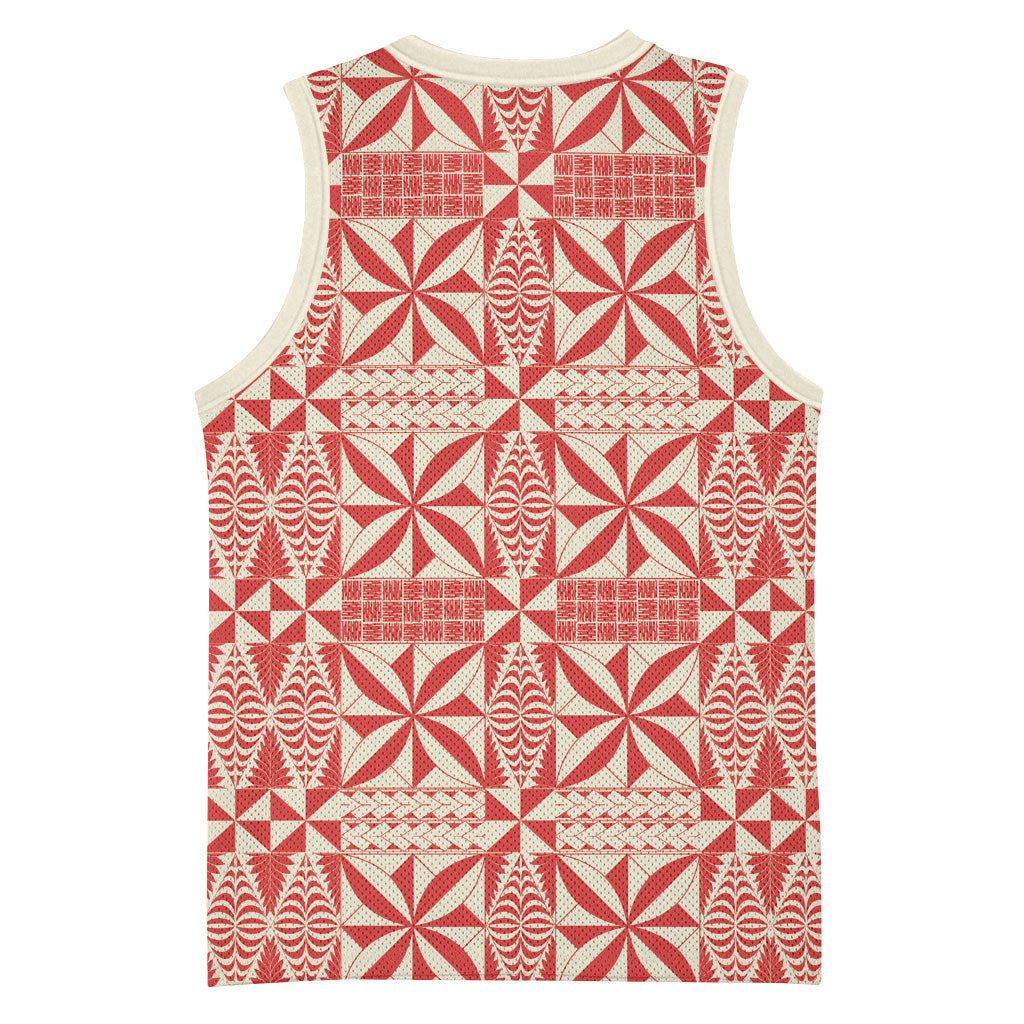 Red Ngatu Pattern Malo e Lelei Tonga Basketball Jersey LT14 - Polynesian Pride