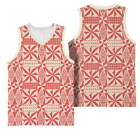 Red Ngatu Pattern Malo e Lelei Tonga Basketball Jersey LT14 - Polynesian Pride