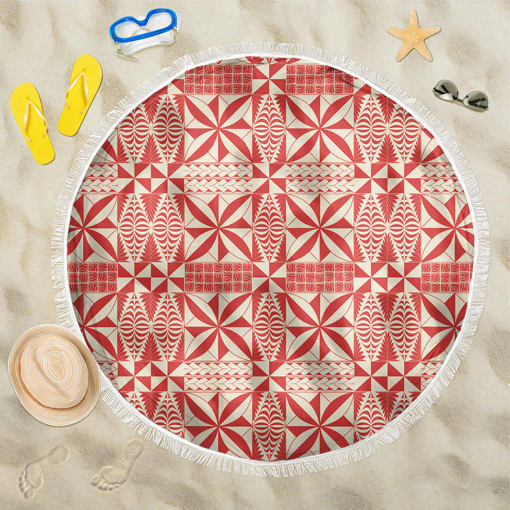 Red Ngatu Pattern Malo e Lelei Tonga Beach Blanket LT14 One Size 150cm Red - Polynesian Pride