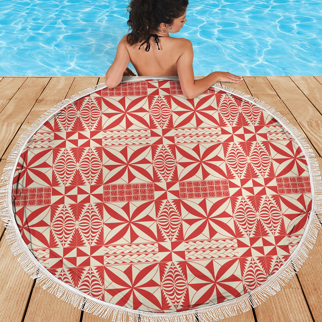 Red Ngatu Pattern Malo e Lelei Tonga Beach Blanket LT14 - Polynesian Pride