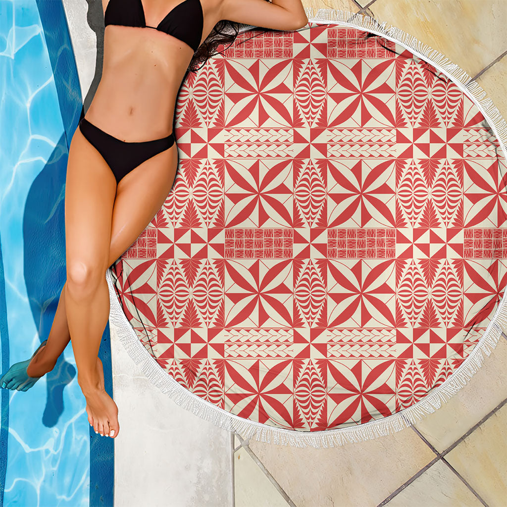 Red Ngatu Pattern Malo e Lelei Tonga Beach Blanket LT14 - Polynesian Pride