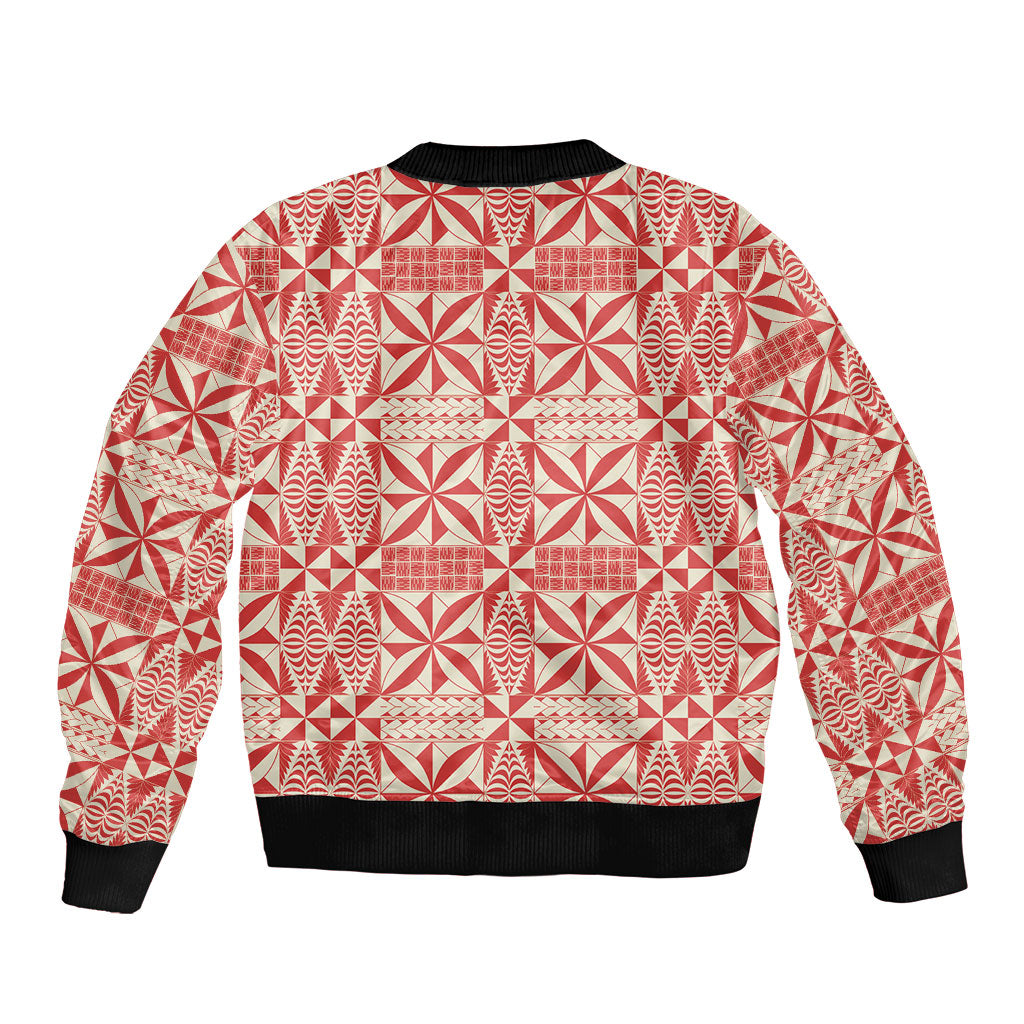 Red Ngatu Pattern Malo e Lelei Tonga Bomber Jacket LT14 - Polynesian Pride