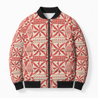 Red Ngatu Pattern Malo e Lelei Tonga Bomber Puffer Jacket LT14 Unisex Red - Polynesian Pride