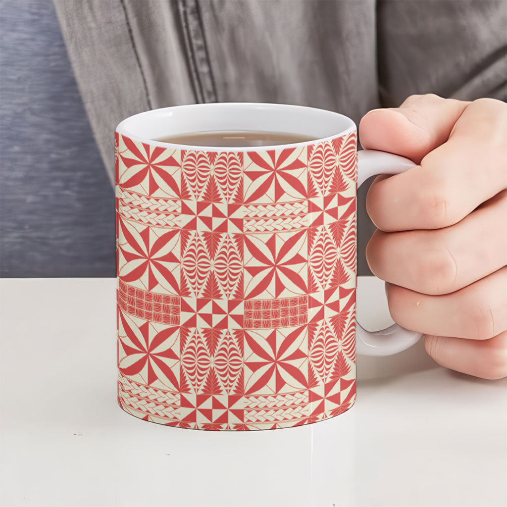Red Ngatu Pattern Malo e Lelei Tonga Ceramic Mug LT14 - Polynesian Pride