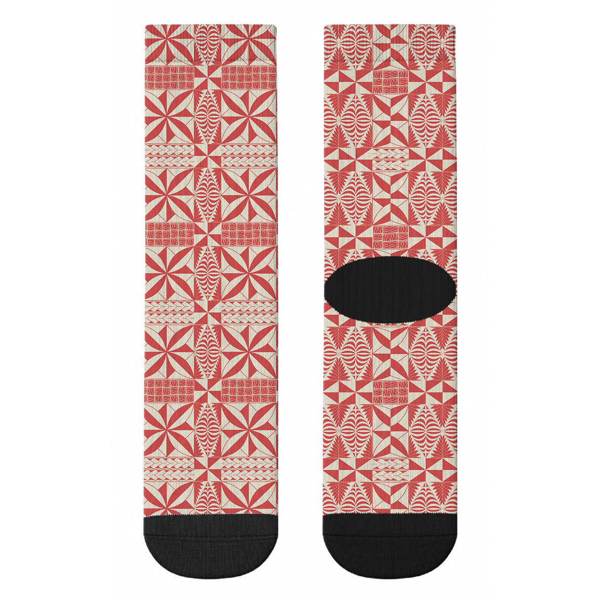 Red Ngatu Pattern Malo e Lelei Tonga Crew Socks LT14 - Polynesian Pride