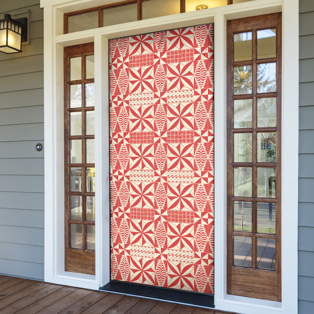 Red Ngatu Pattern Malo e Lelei Tonga Door Cover LT14 - Polynesian Pride