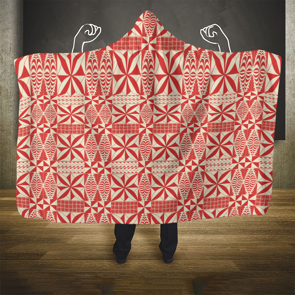 Red Ngatu Pattern Malo e Lelei Tonga Hooded Blanket LT14 - Polynesian Pride