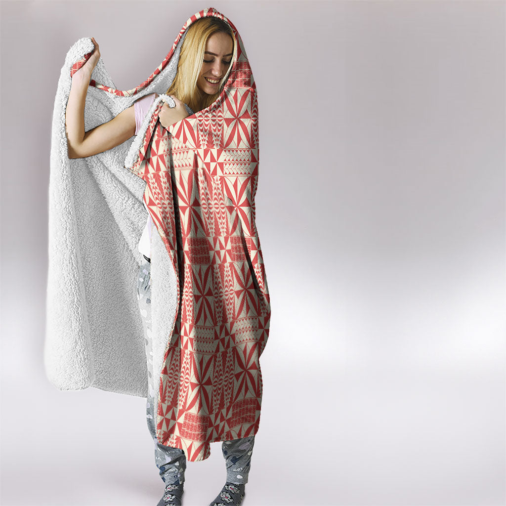 Red Ngatu Pattern Malo e Lelei Tonga Hooded Blanket LT14 - Polynesian Pride