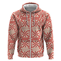 Red Ngatu Pattern Malo e Lelei Tonga Hoodie LT14 Zip Hoodie Red - Polynesian Pride