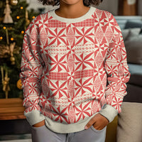 Red Ngatu Pattern Malo e Lelei Tonga Kid Ugly Christmas Sweater LT14 - Polynesian Pride