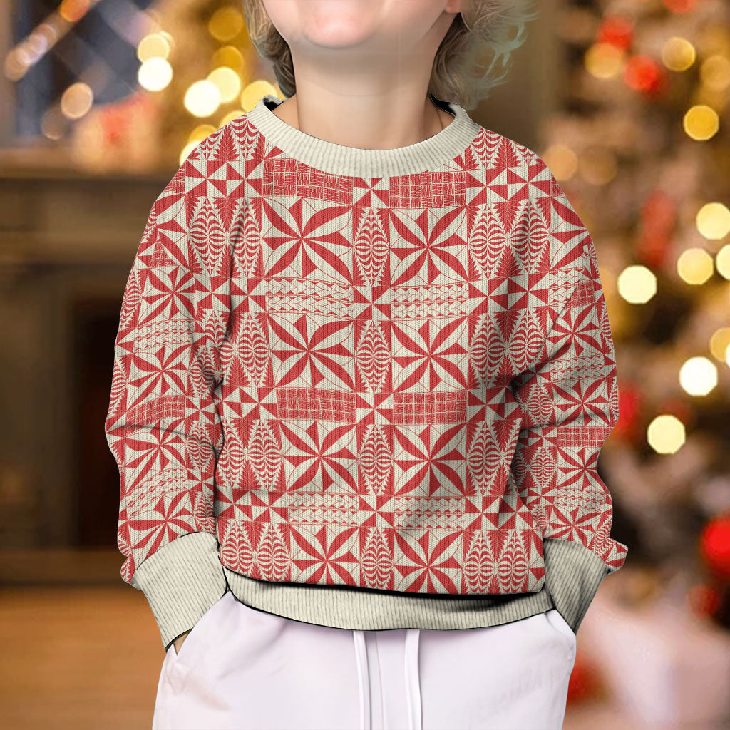 Red Ngatu Pattern Malo e Lelei Tonga Kid Ugly Christmas Sweater LT14 - Polynesian Pride