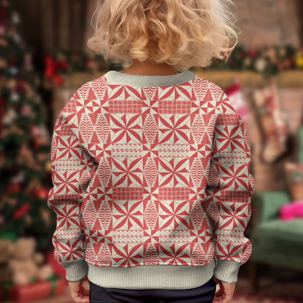 Red Ngatu Pattern Malo e Lelei Tonga Kid Ugly Christmas Sweater LT14 - Polynesian Pride