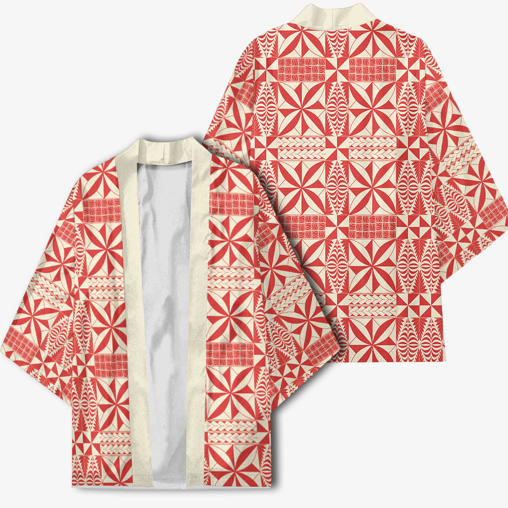 Red Ngatu Pattern Malo e Lelei Tonga Kimono LT14 - Polynesian Pride