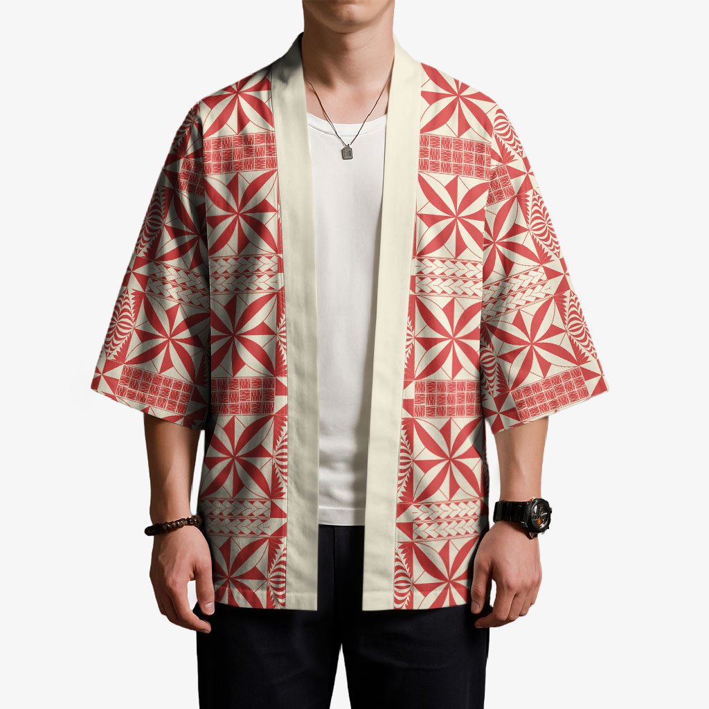 Red Ngatu Pattern Malo e Lelei Tonga Kimono LT14 - Polynesian Pride