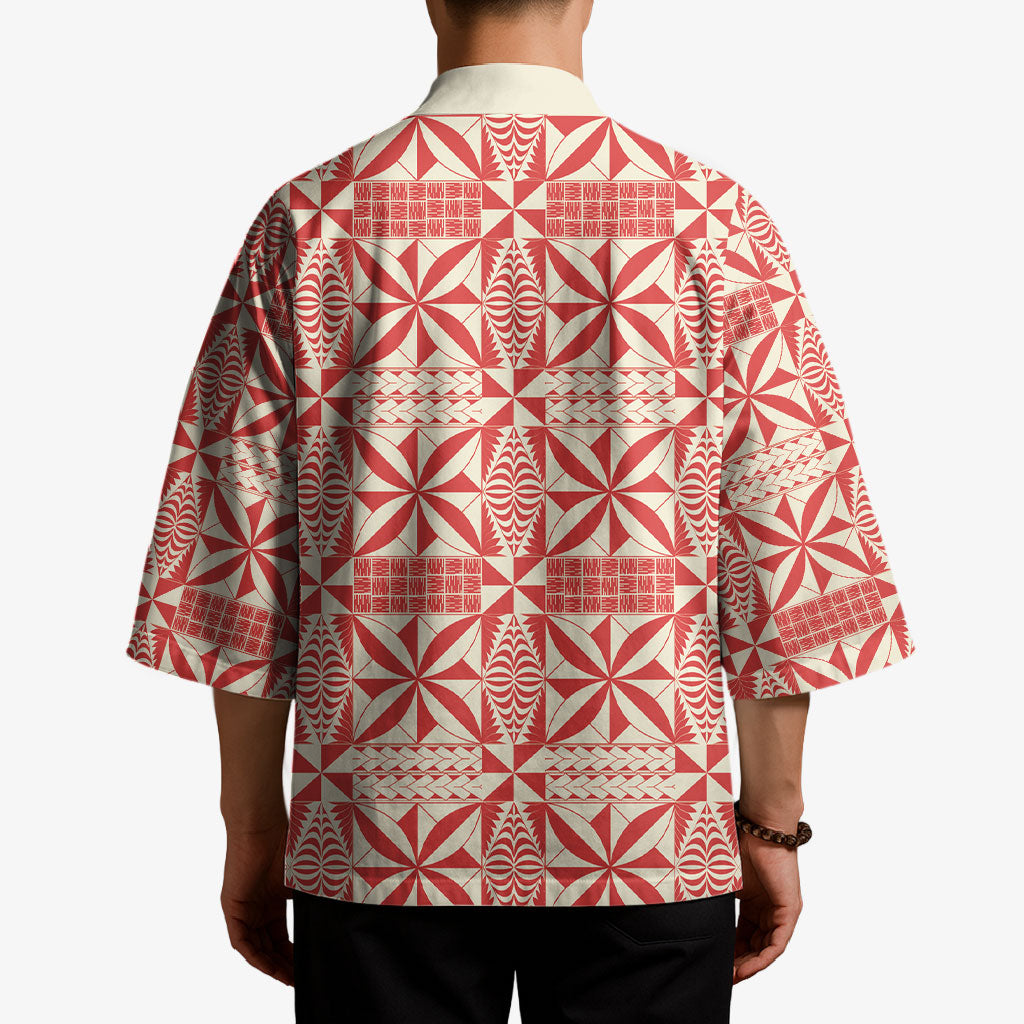 Red Ngatu Pattern Malo e Lelei Tonga Kimono LT14 - Polynesian Pride