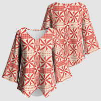 Red Ngatu Pattern Malo e Lelei Tonga Kimono Sleeve Blouse LT14 - Polynesian Pride