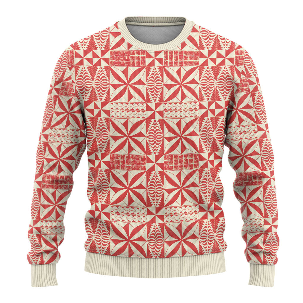 Red Ngatu Pattern Malo e Lelei Tonga Ugly Christmas Sweater LT14 - Polynesian Pride