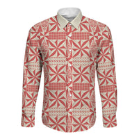 Red Ngatu Pattern Malo e Lelei Tonga Long Sleeve Button Shirt LT14 Unisex Red - Polynesian Pride