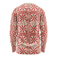 Red Ngatu Pattern Malo e Lelei Tonga Long Sleeve Shirt LT14 - Polynesian Pride
