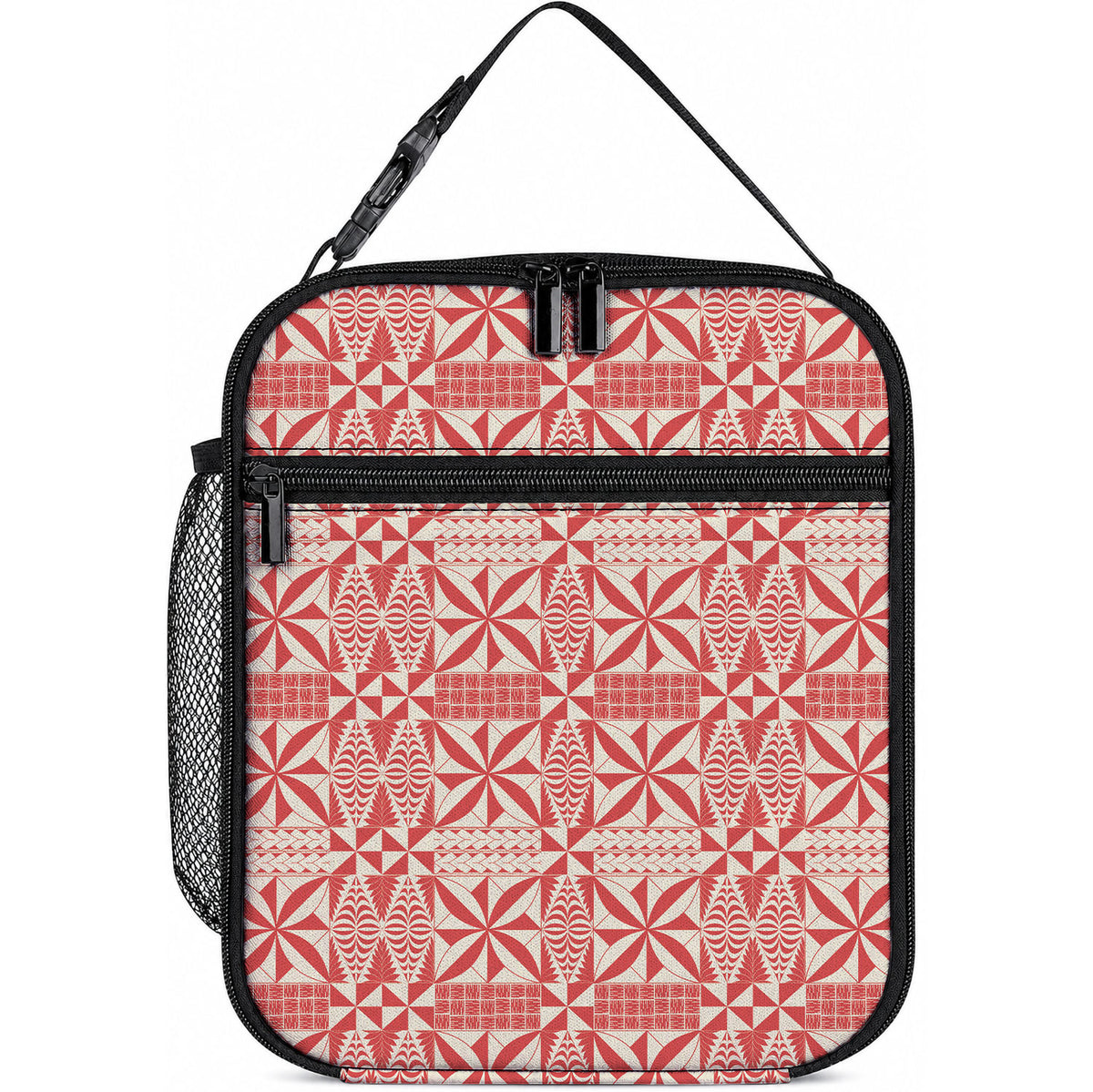 Red Ngatu Pattern Malo e Lelei Tonga Lunch Bag LT14 10.2 × 8.3 × 4.3 inch Red - Polynesian Pride