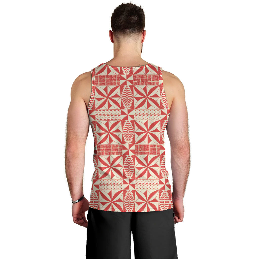 Red Ngatu Pattern Malo e Lelei Tonga Men Tank Top LT14 - Polynesian Pride