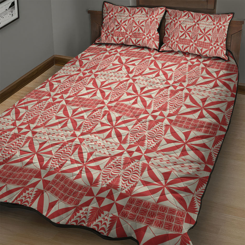 Red Ngatu Pattern Malo e Lelei Tonga Quilt Bed Set LT14 - Polynesian Pride