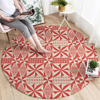Red Ngatu Pattern Malo e Lelei Tonga Round Carpet LT14 - Polynesian Pride