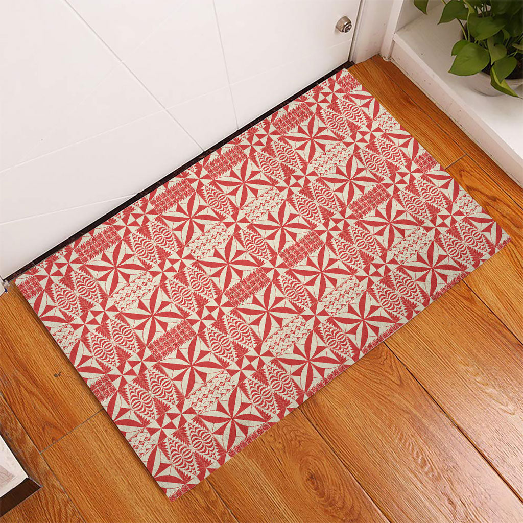 Red Ngatu Pattern Malo e Lelei Tonga Rubber Doormat LT14 - Polynesian Pride