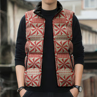 Red Ngatu Pattern Malo e Lelei Tonga Sleeveless Puffer Jacket LT14 - Polynesian Pride