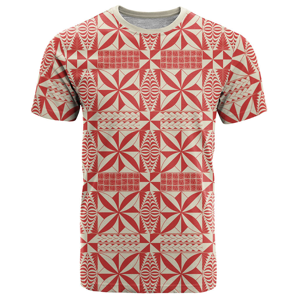 Red Ngatu Pattern Malo e Lelei Tonga T Shirt LT14 Red - Polynesian Pride
