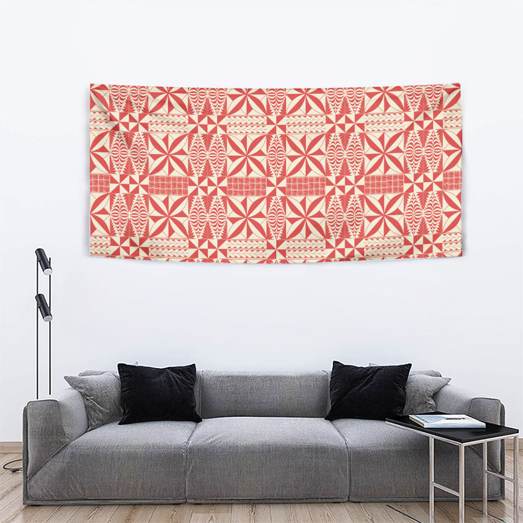 Red Ngatu Pattern Malo e Lelei Tonga Tapestry LT14 - Polynesian Pride