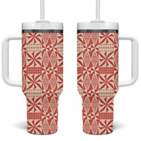 Red Ngatu Pattern Malo e Lelei Tonga Tumbler With Handle LT14 One Size: 40 oz Red - Polynesian Pride