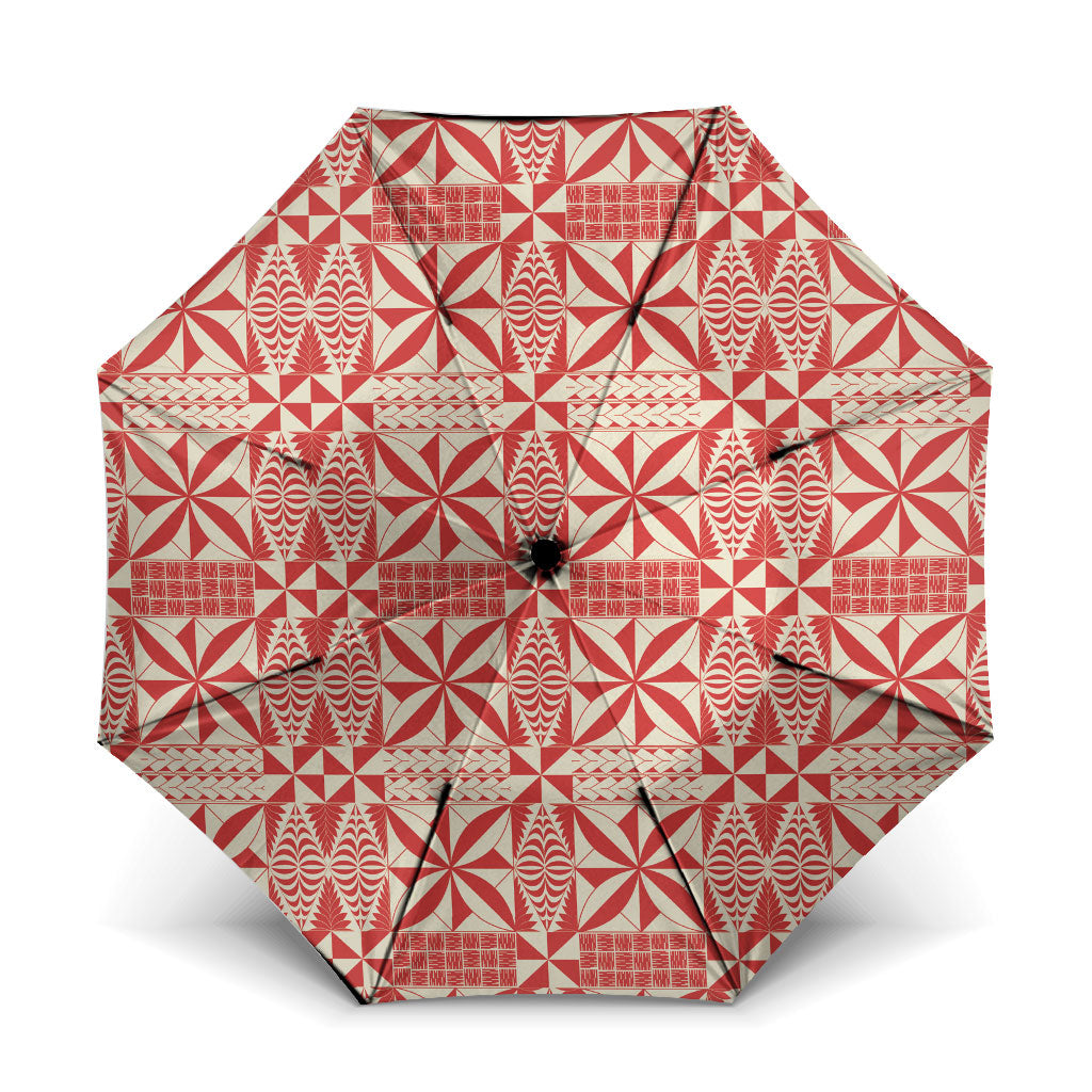 Red Ngatu Pattern Malo e Lelei Tonga Umbrella LT14 One Size Folded 11.42 inch Opened Diameter 37.4 inch Red - Polynesian Pride