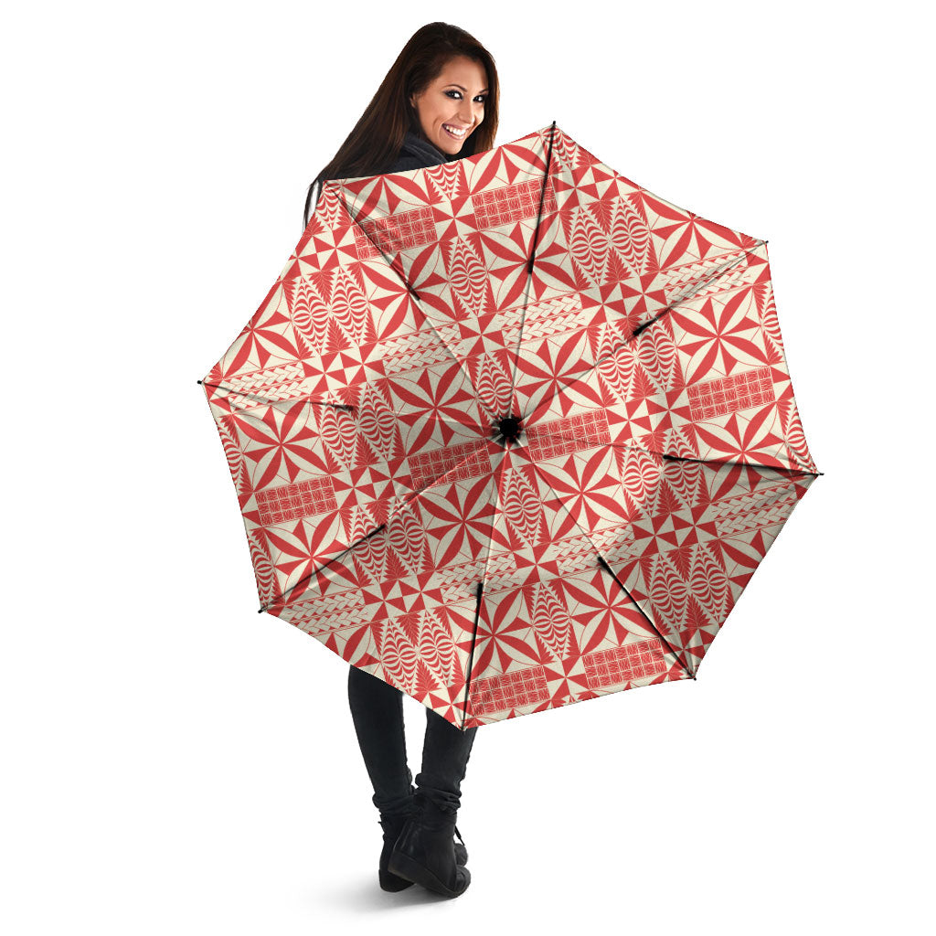 Red Ngatu Pattern Malo e Lelei Tonga Umbrella LT14 - Polynesian Pride