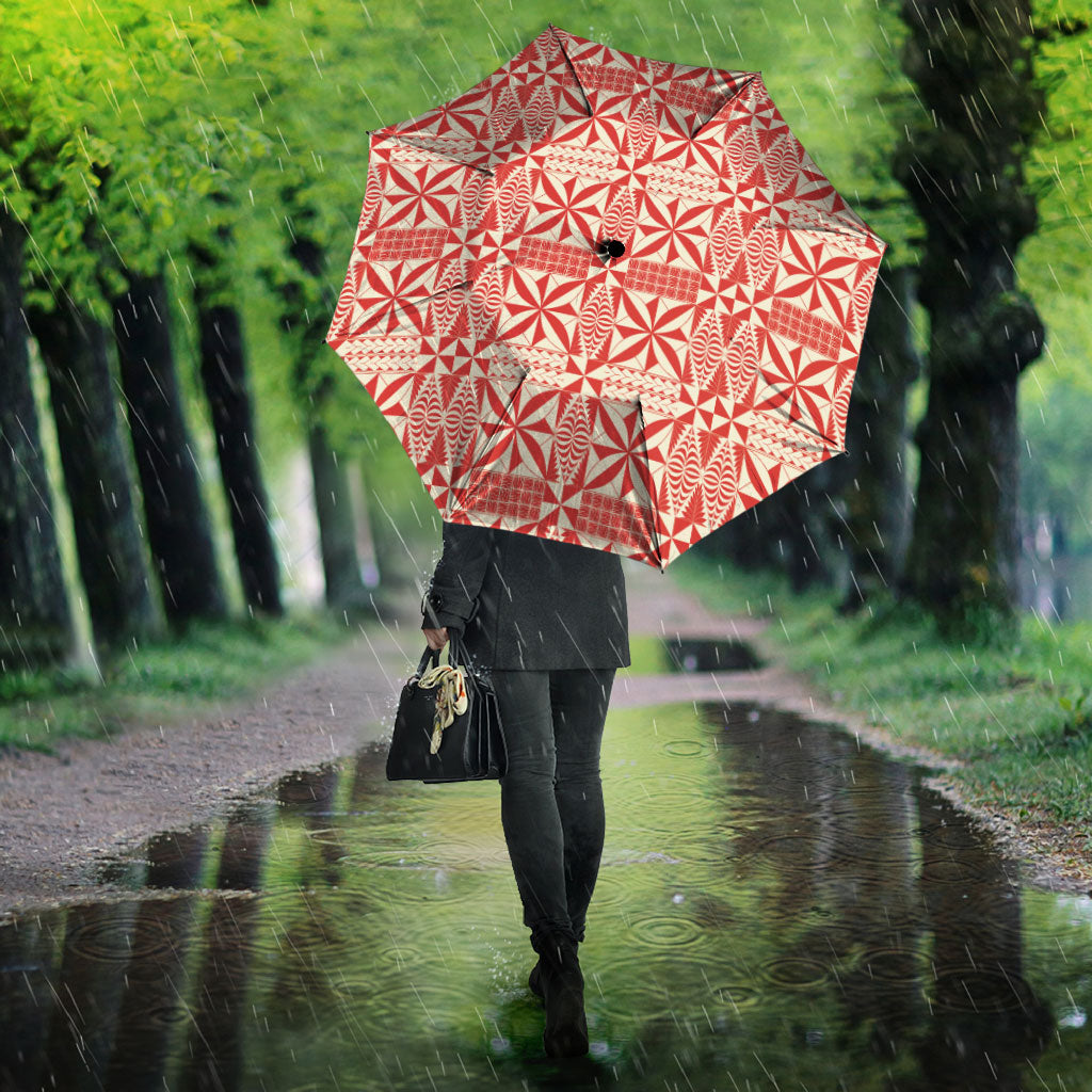Red Ngatu Pattern Malo e Lelei Tonga Umbrella LT14 - Polynesian Pride