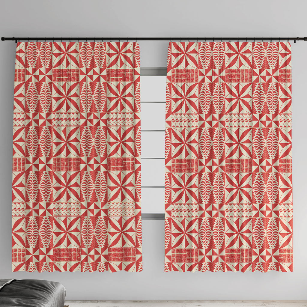 Red Ngatu Pattern Malo e Lelei Tonga Window Curtain LT14 With Hooks Red - Polynesian Pride