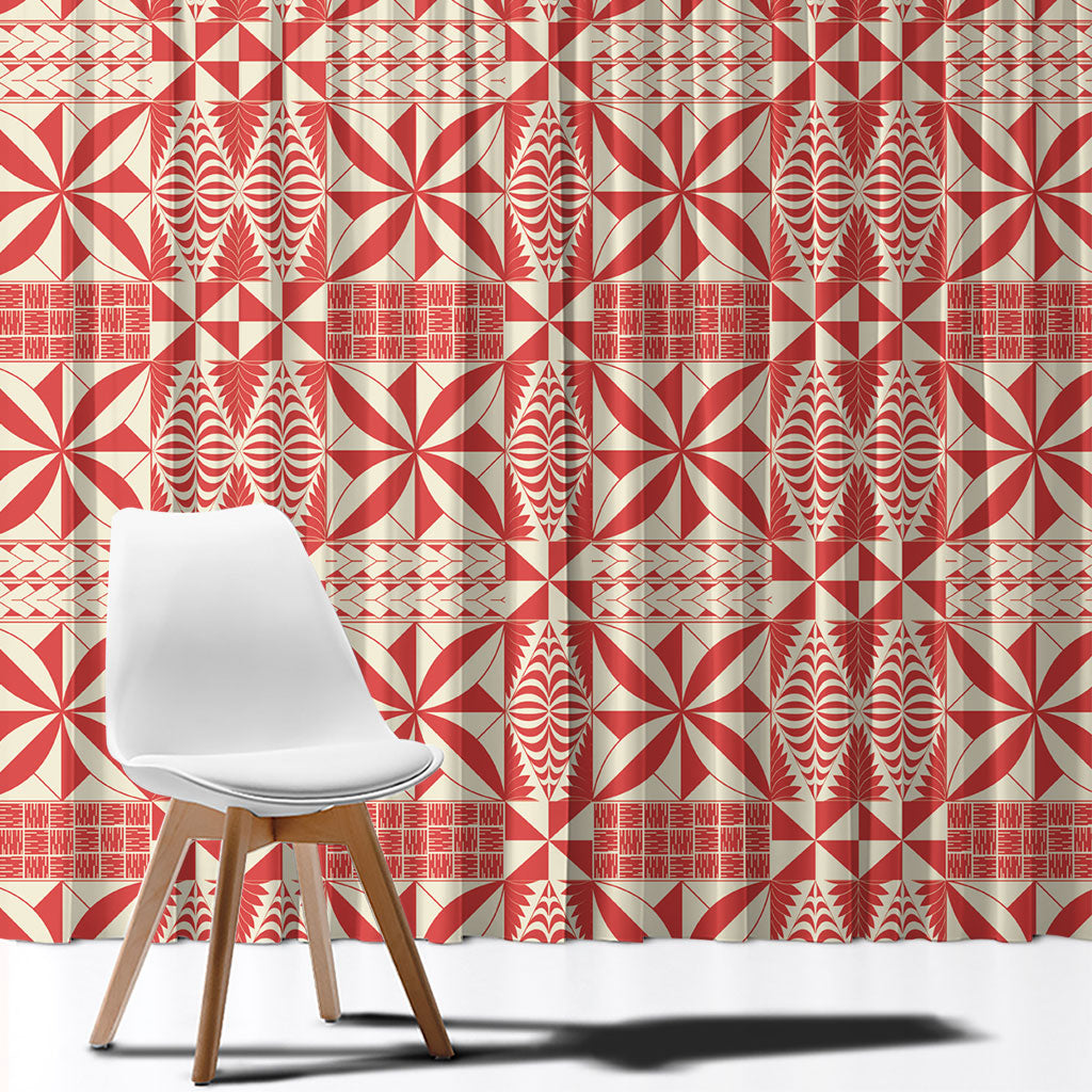 Red Ngatu Pattern Malo e Lelei Tonga Window Curtain LT14 - Polynesian Pride