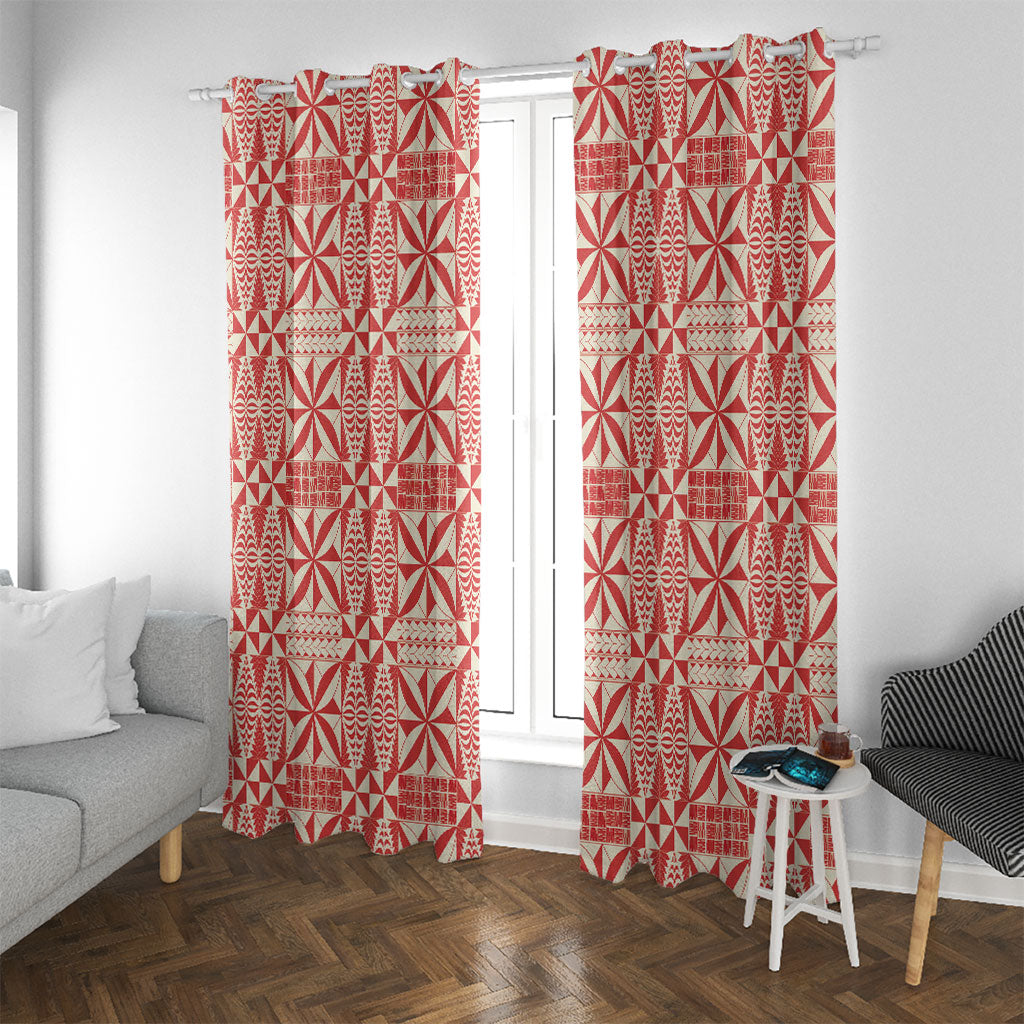 Red Ngatu Pattern Malo e Lelei Tonga Window Curtain LT14 With Grommets Red - Polynesian Pride
