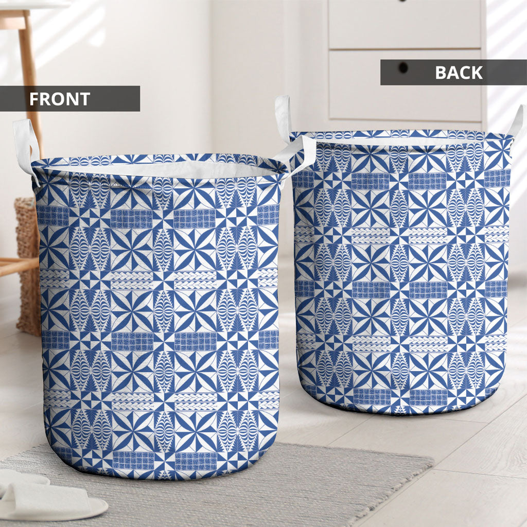 Blue Ngatu Pattern Malo e Lelei Tonga Laundry Basket LT14 - Polynesian Pride