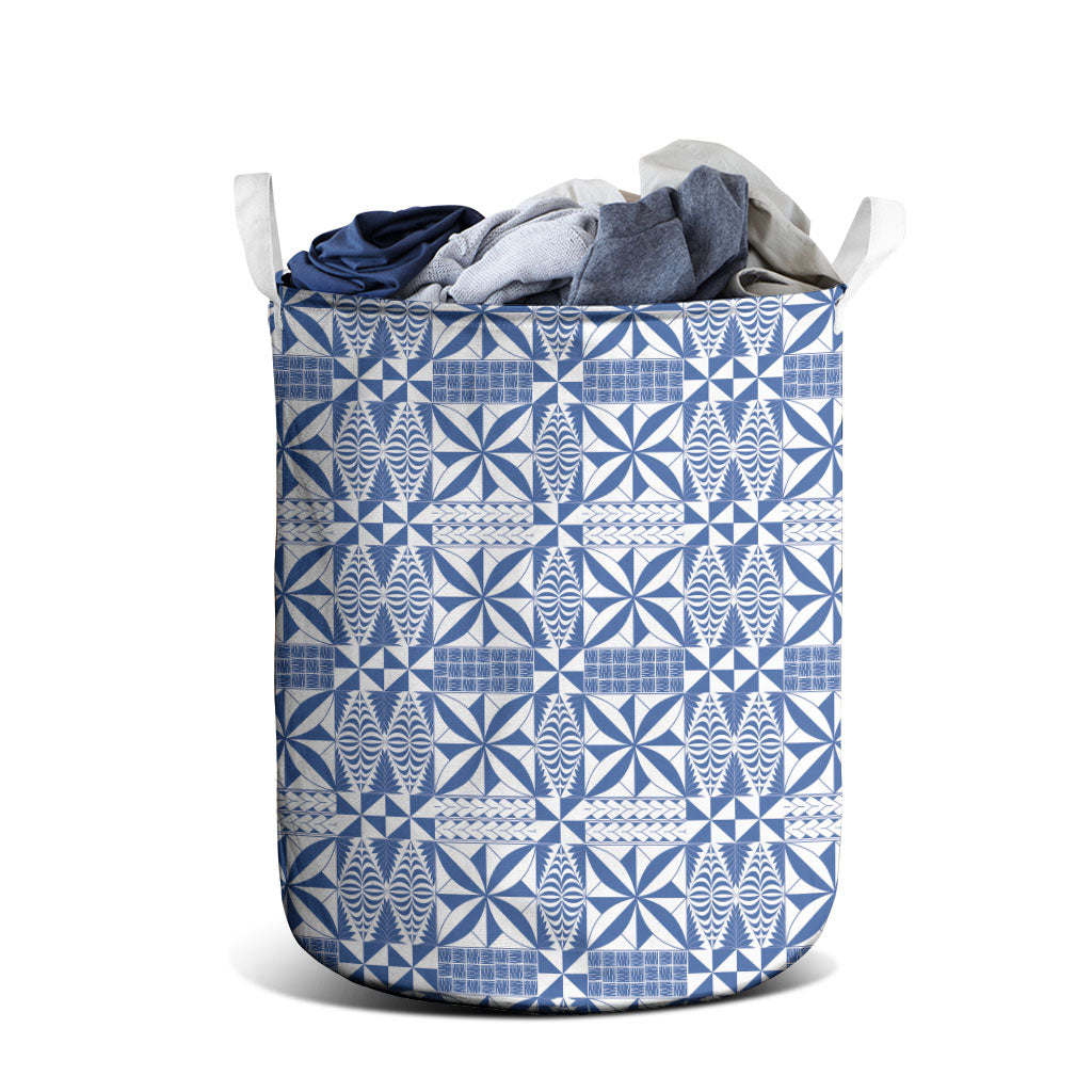 Blue Ngatu Pattern Malo e Lelei Tonga Laundry Basket LT14 - Polynesian Pride