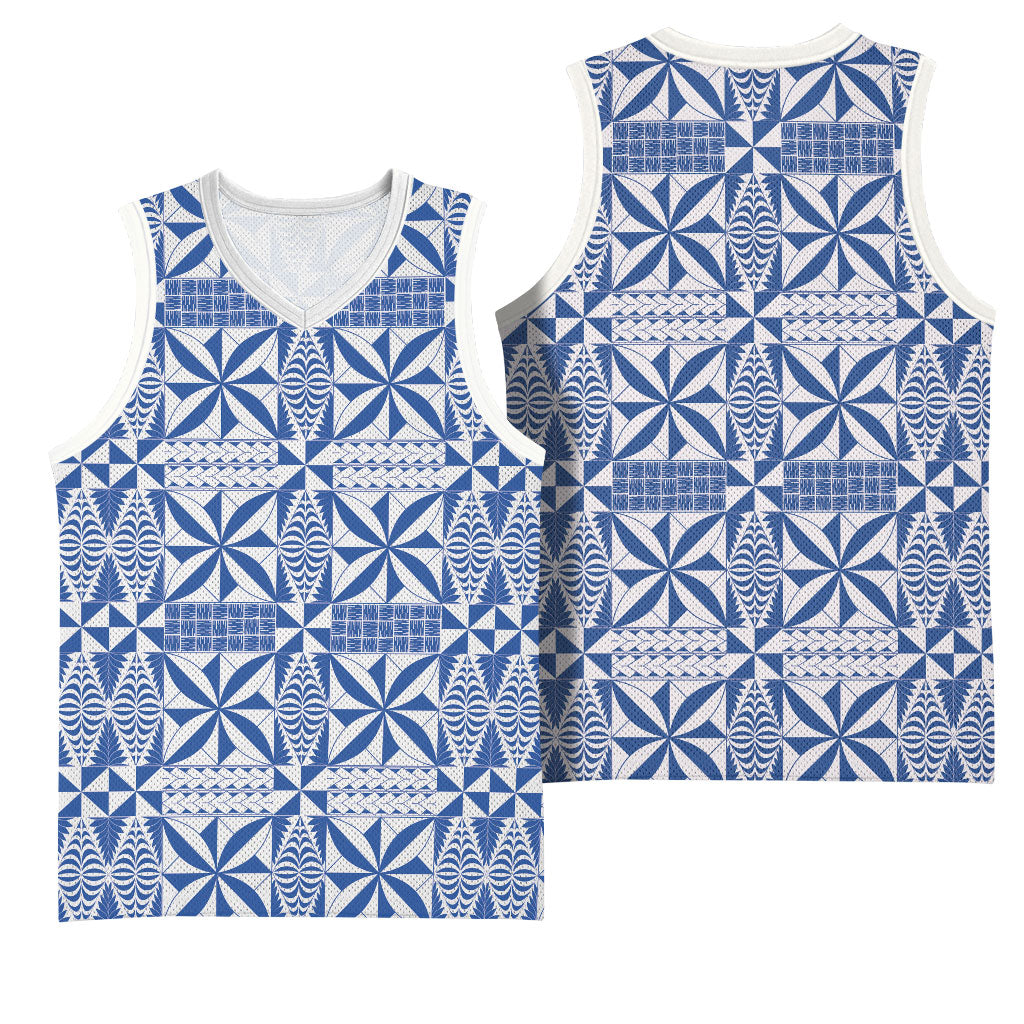 Blue Ngatu Pattern Malo e Lelei Tonga Basketball Jersey LT14 - Polynesian Pride