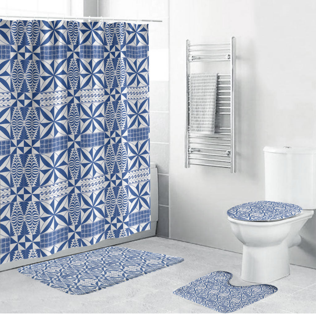 Blue Ngatu Pattern Malo e Lelei Tonga Bathroom Set LT14 Bathroom Set (4 pcs) Blue - Polynesian Pride