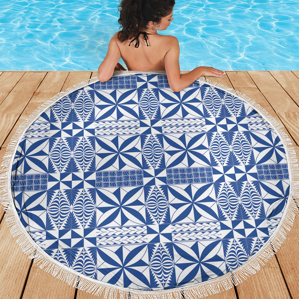 Blue Ngatu Pattern Malo e Lelei Tonga Beach Blanket LT14 - Polynesian Pride