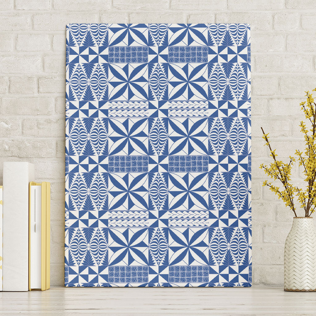 Blue Ngatu Pattern Malo e Lelei Tonga Canvas Wall Art LT14 Without Frame Blue - Polynesian Pride