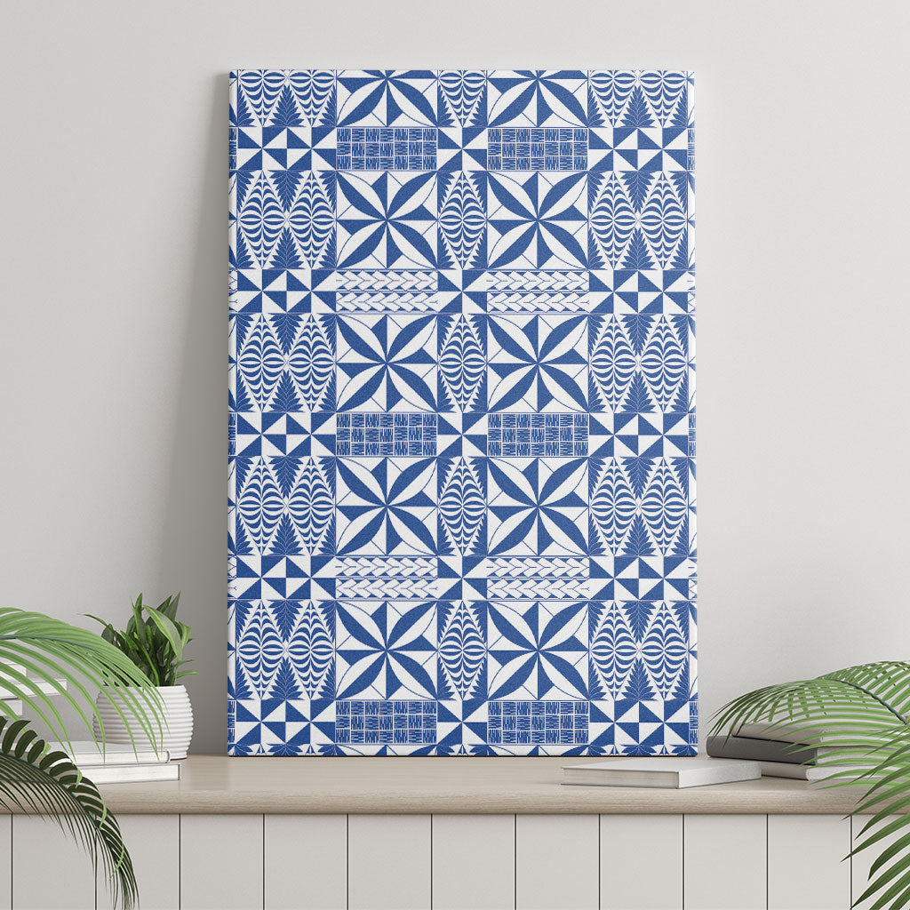 Blue Ngatu Pattern Malo e Lelei Tonga Canvas Wall Art LT14 - Polynesian Pride