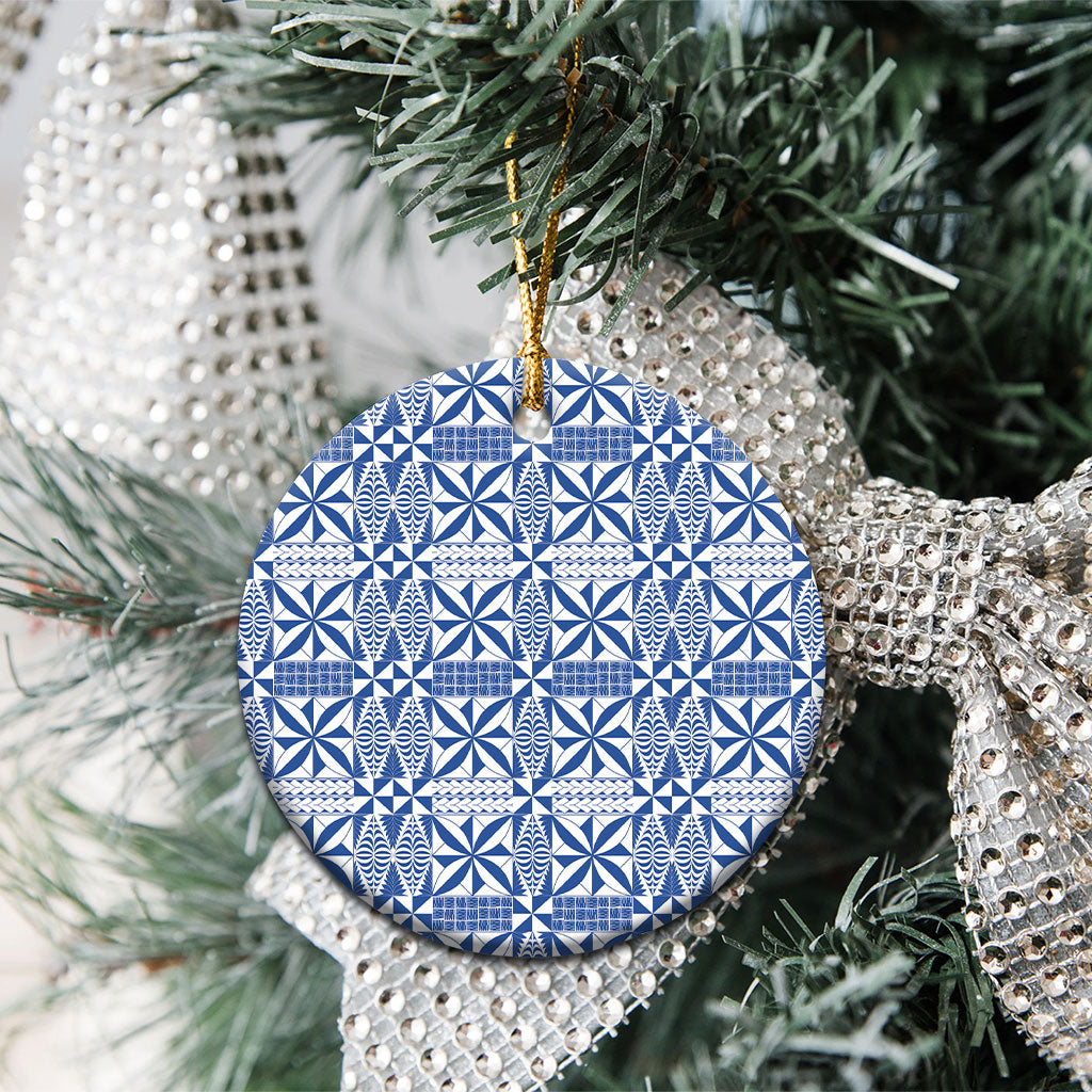 Blue Ngatu Pattern Malo e Lelei Tonga Ceramic Ornament LT14 - Polynesian Pride