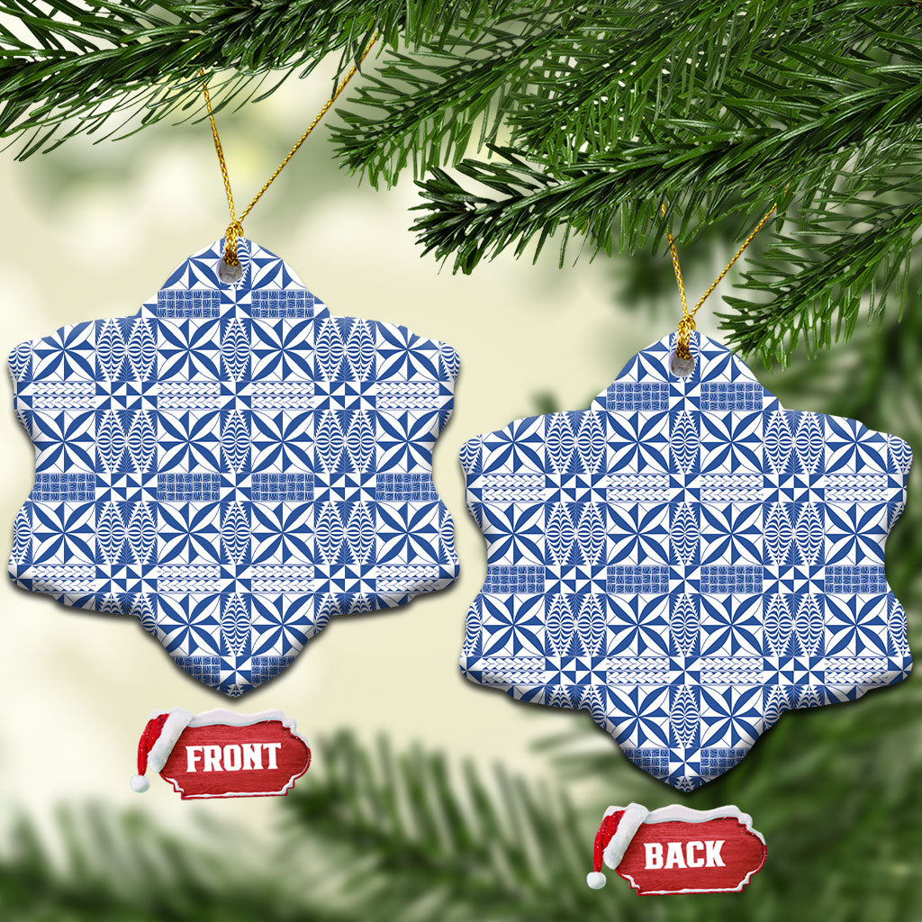 Blue Ngatu Pattern Malo e Lelei Tonga Ceramic Ornament LT14 Snow Flake Blue - Polynesian Pride